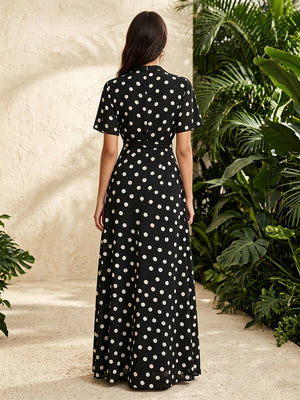 Chiffon A Line V Neck Polka Dot Corset Formal Dresses for Women