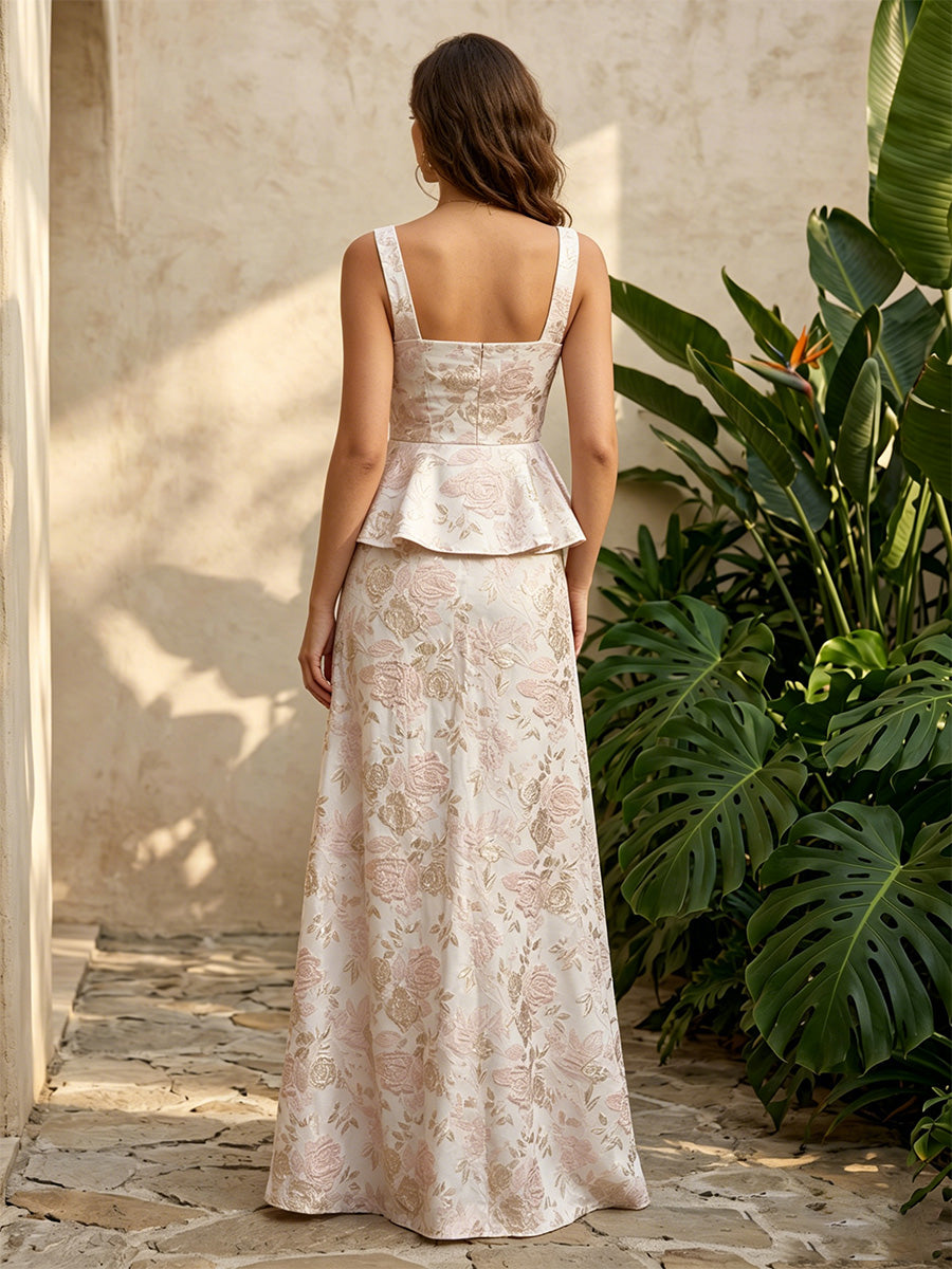 Jacquard A Line Square Neck Ruffles Corset Evening Dresses for Women