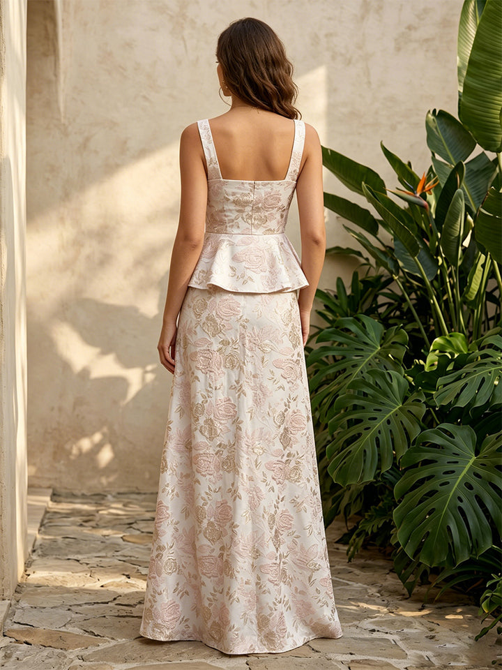 Jacquard A Line Square Neck Ruffles Corset Evening Dresses for Women