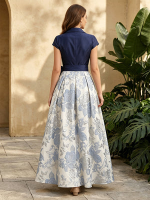 Jacquard A Line V Neck Ruched Bow Formal Dresses for Women