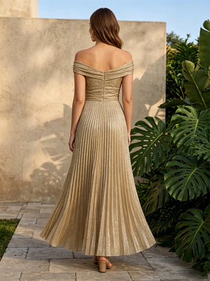 Tulle A Line Off the Shoulder Pleats Ruched Formal Dresses