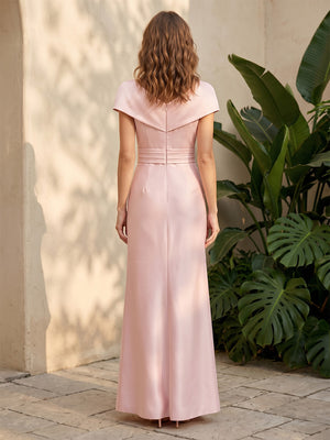Satin A Line V Neck Ruched Corset Formal Dresses