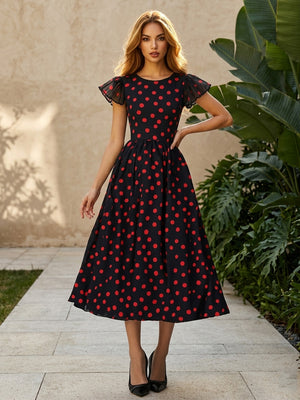 Chiffon A Line Scoop Neck Polka Dot Corset Formal Dresses
