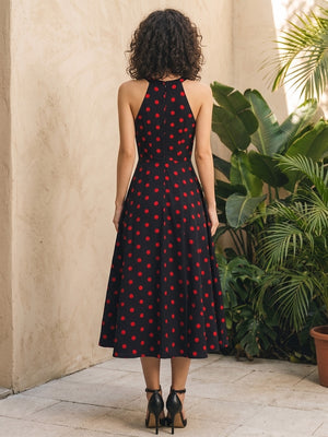 Satin A Line V Neck Polka Dot Corset Formal Dresses for Women
