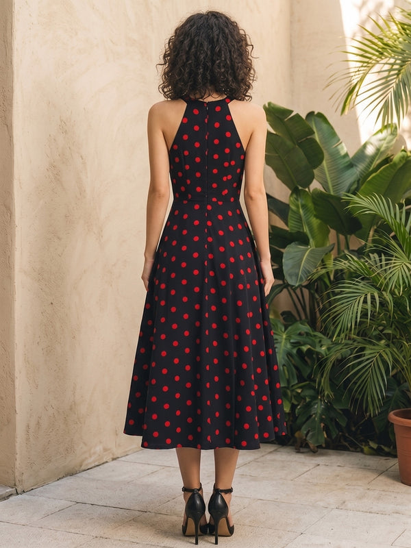 Satin A Line V Neck Polka Dot Corset Formal Dresses for Women