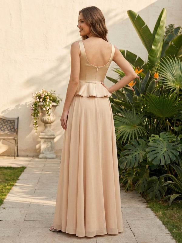 Chiffon A Line Square Neck Ruched Corset Formal Dresses for Women