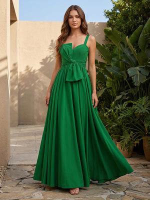 Chiffon A Line Sweetheart Ruched Corset Formal Dresses with Bow