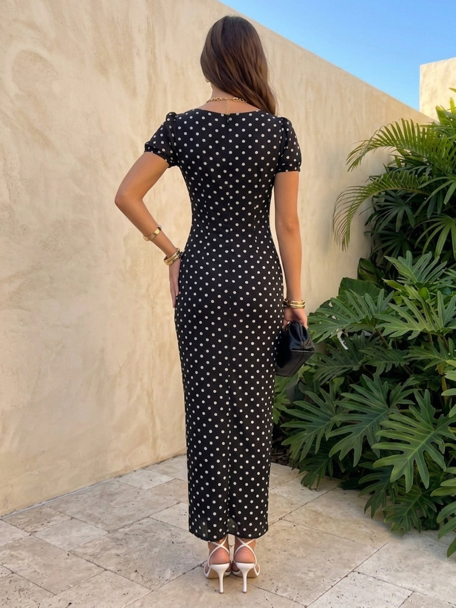 Chiffon Mermaid V Neck Corset Polka Dot Formal Dresses