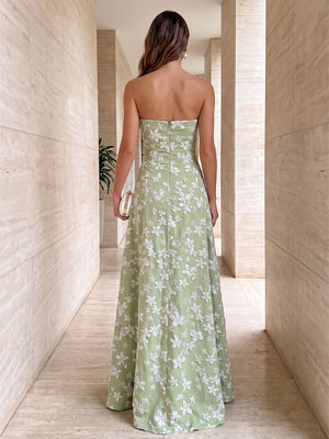 Jacquard A Line Strapless Ruffles Ruched Formal Dresses for Women