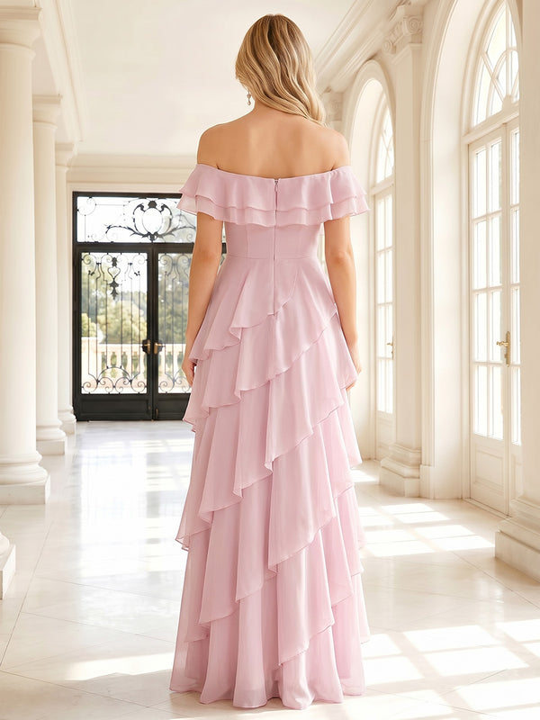 Chiffon Mermaid Off the Shoulder Ruffles Layered Formal Dresses