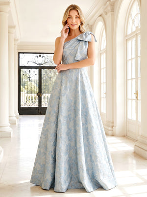 Jacquard A Line One Shoulder Corset Ruched Formal Dresses with Bow