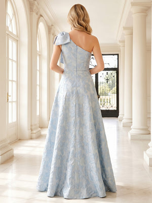 Jacquard A Line One Shoulder Corset Ruched Formal Dresses with Bow