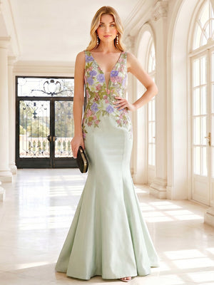 Satin Mermaid V Neck Ruched Corset Formal Dresses for Women