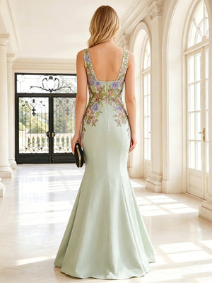 Satin Mermaid V Neck Ruched Corset Formal Dresses for Women
