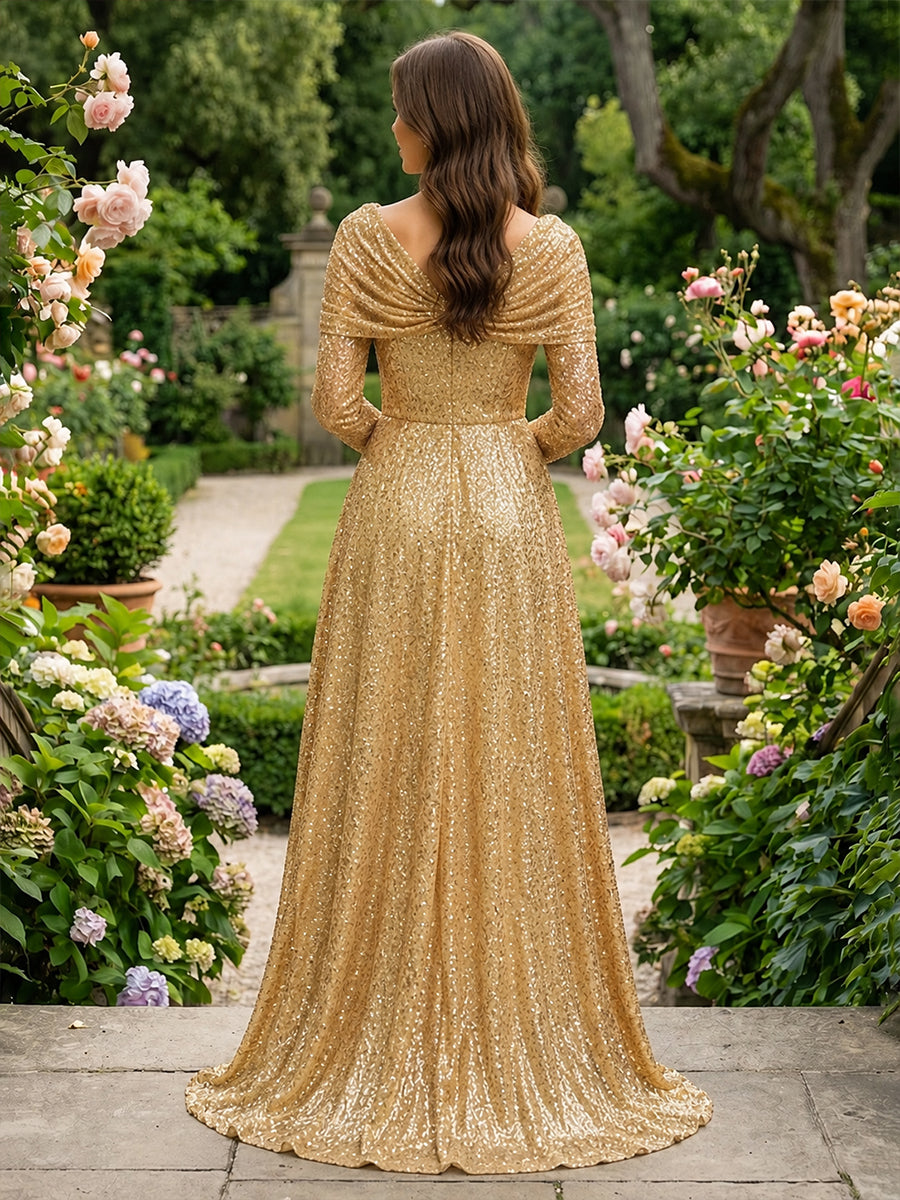 Sequin Mermaid Off the Shoulder Pleats Ruched Formal Dresses