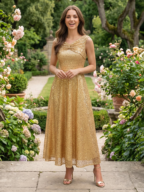 Sequin Mermaid V Neck Pleats Ruched Formal Dresses