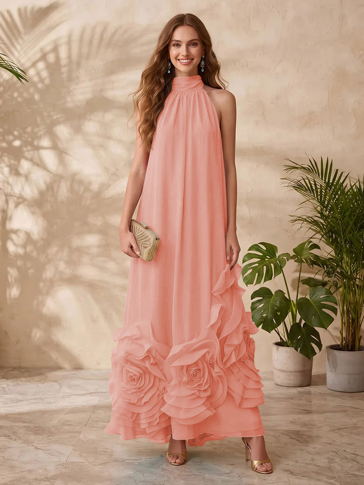 Chiffon A Line Halter Floral Formal Dresses