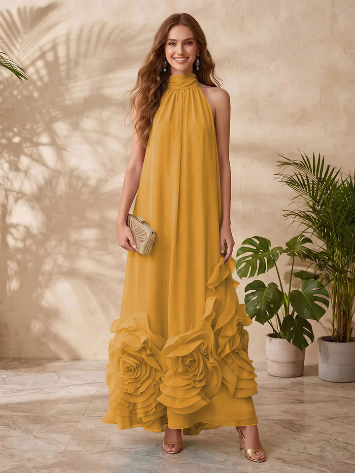 Chiffon A Line Halter Floral Formal Dresses
