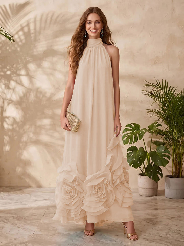 Chiffon A Line Halter Floral Formal Dresses