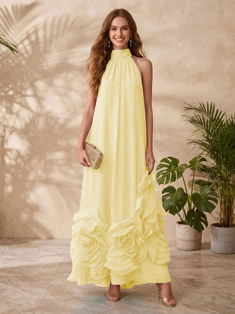 Chiffon A Line Halter Floral Formal Dresses