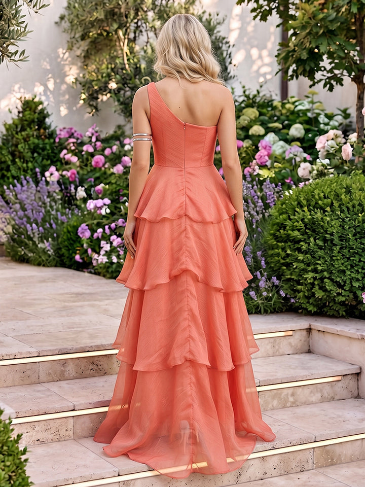 Chiffon A Line One Shoulder Pleats Formal Dresses