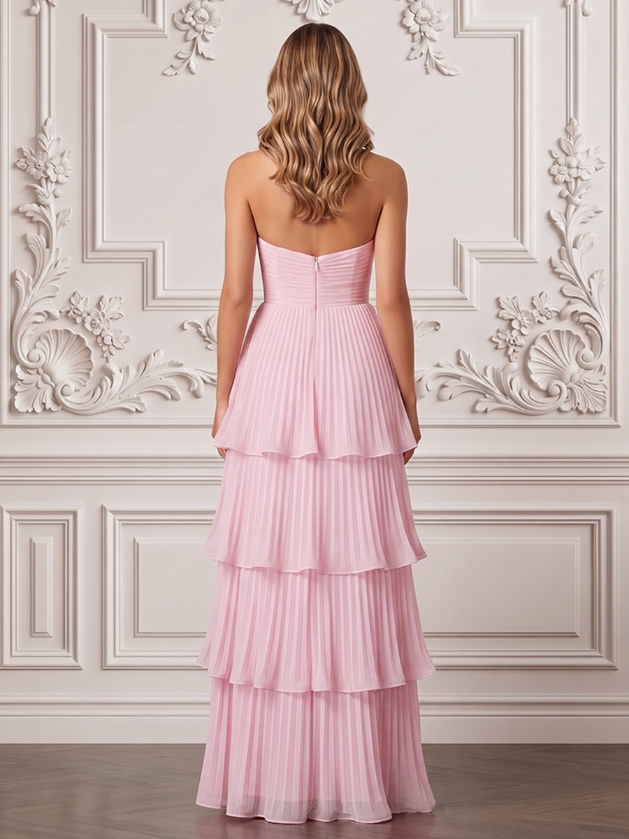 Chiffon A Line Strapless Pleats Sweetheart Formal Dresses