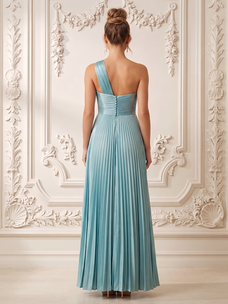 Satin A Line One Shoulder Twist Halter Neck Formal Dresses