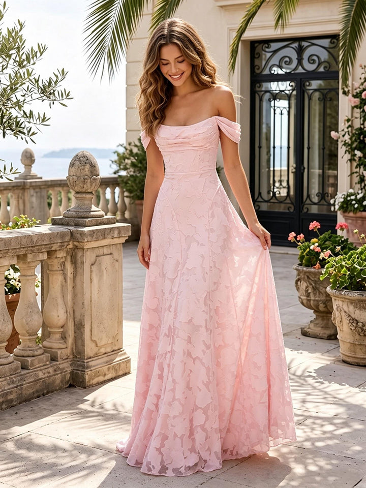Laces A Line Off the Shoulder cowl neck Formal Dresses