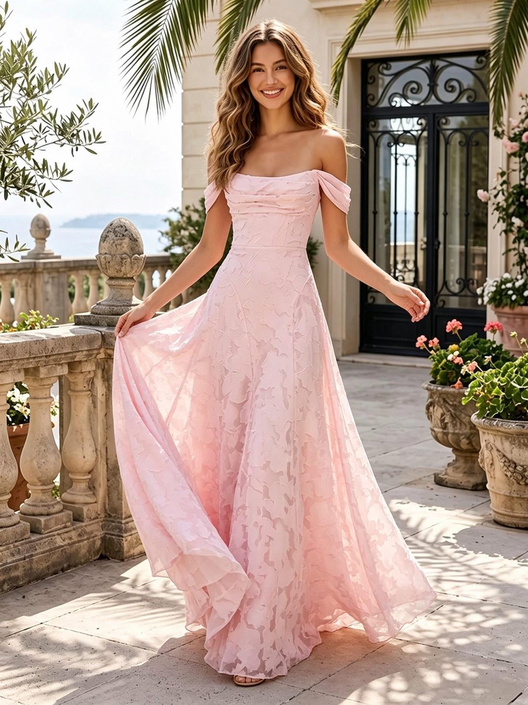 Laces A Line Off the Shoulder cowl neck Formal Dresses