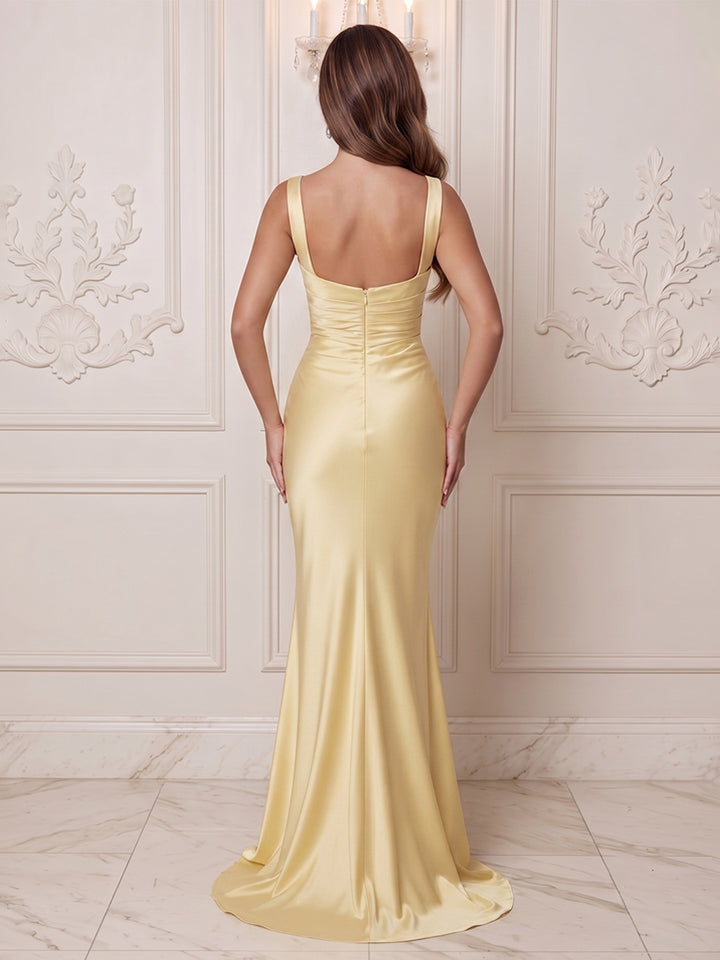 Satin Mermaid Square Neck Corset Waist  Formal Dresses