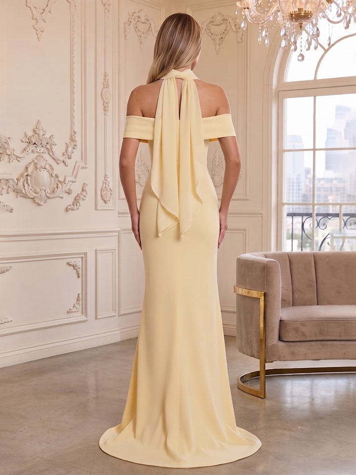 Chiffon A Line Strapless Side Slit  Formal Dresses
