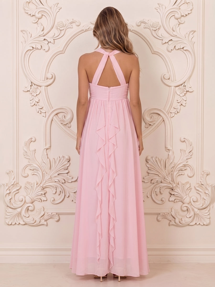 Chiffon A Line Halter Ruffles  Formal Dresses