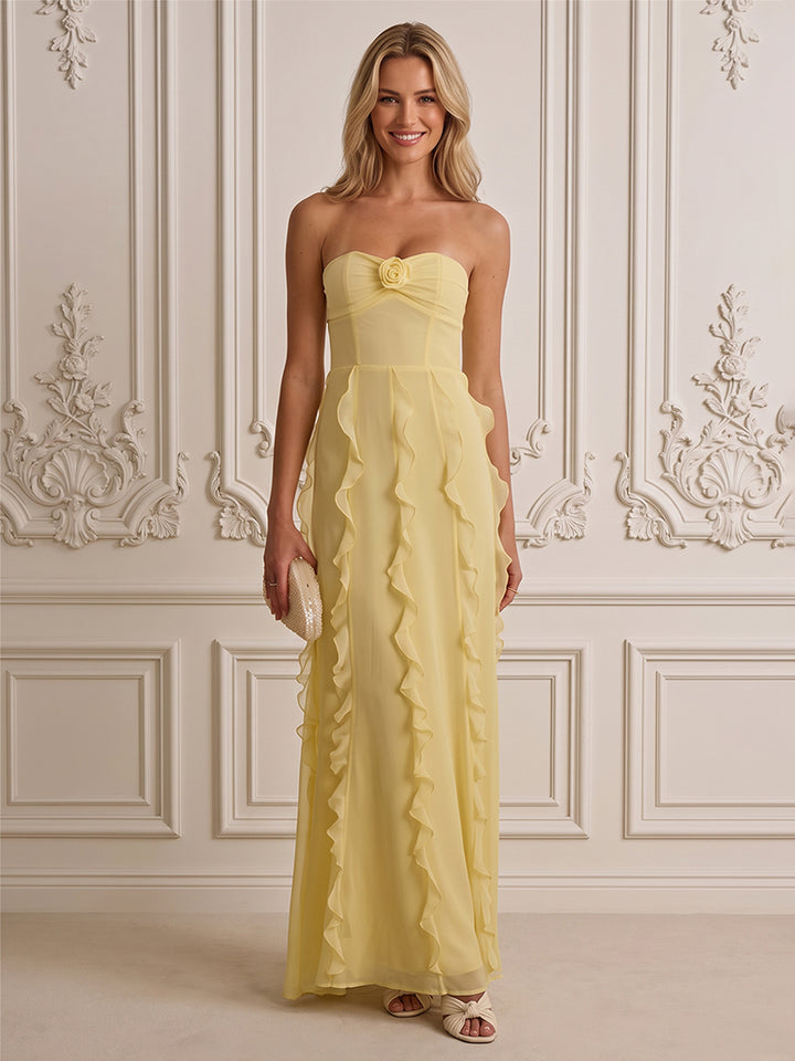 Chiffon A Line Strapless Ruffles  Formal Dresses