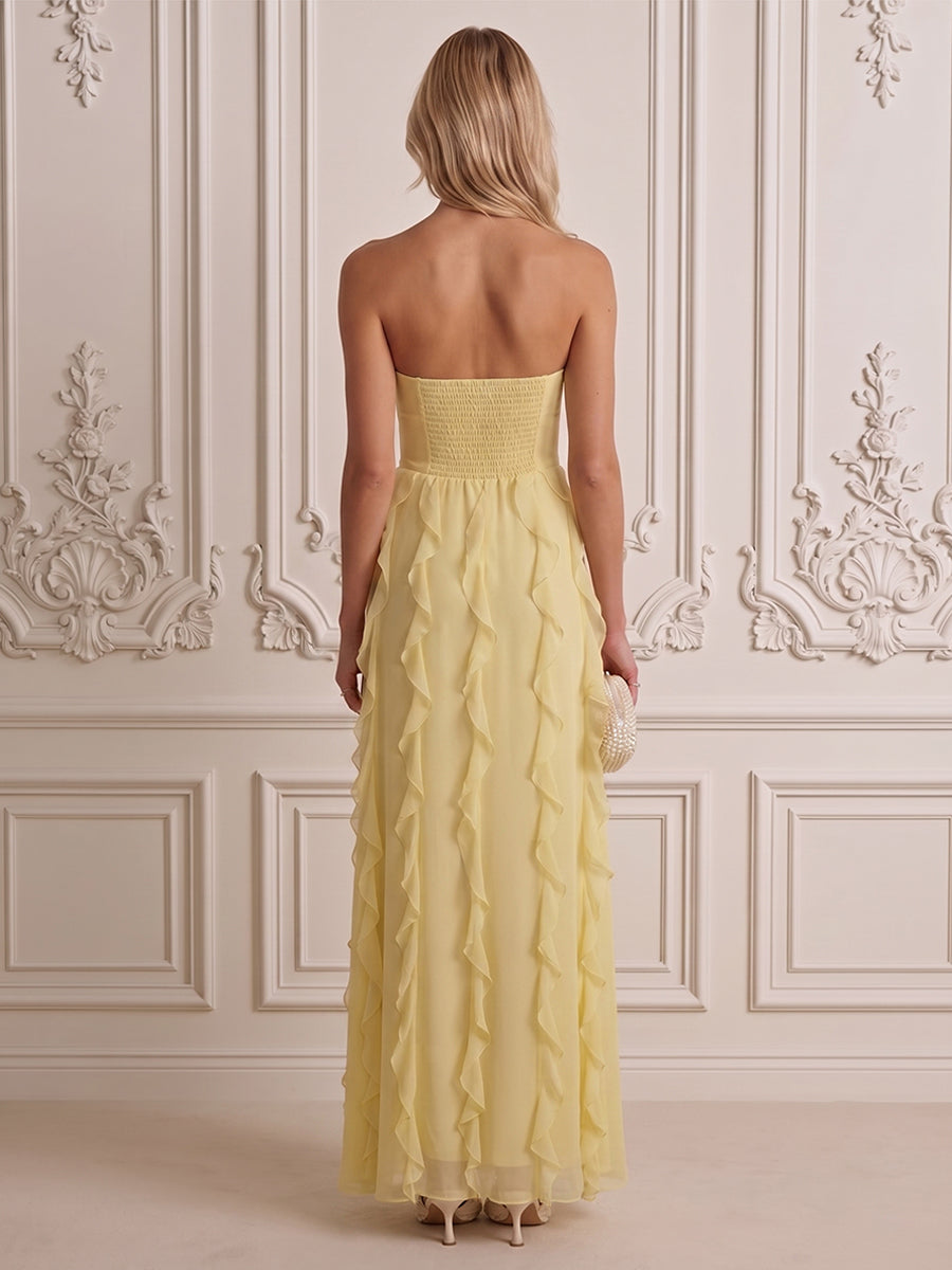 Chiffon A Line Strapless Ruffles  Formal Dresses