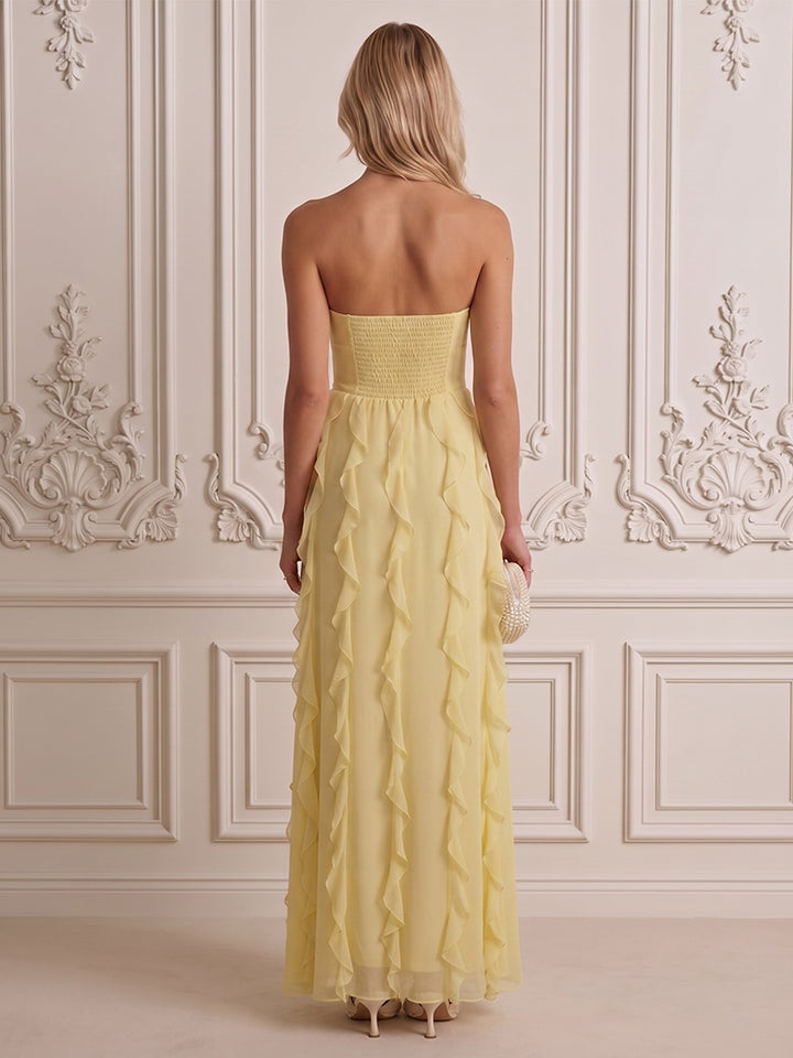 Chiffon A Line Strapless Ruffles  Formal Dresses