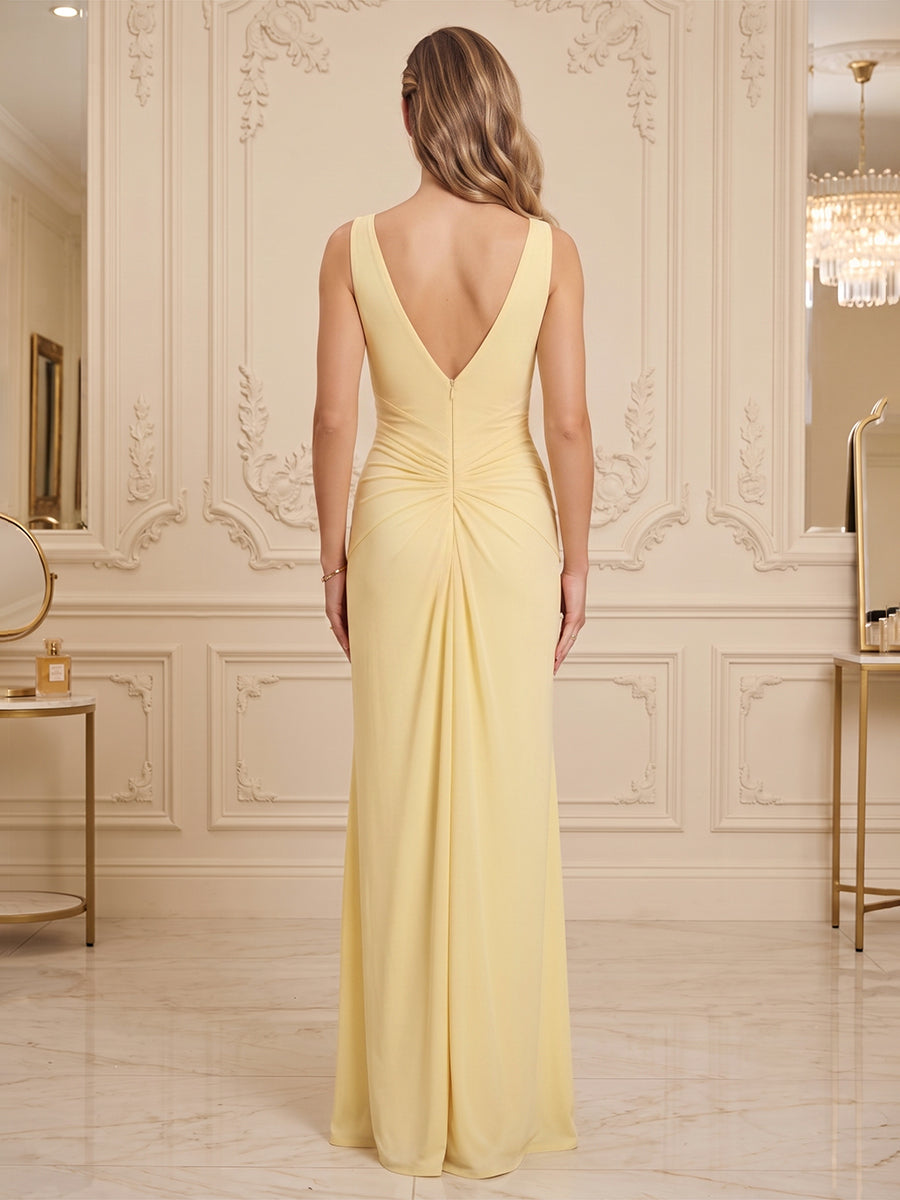 Chiffon A Line V Neck Ruched  Formal Dresses