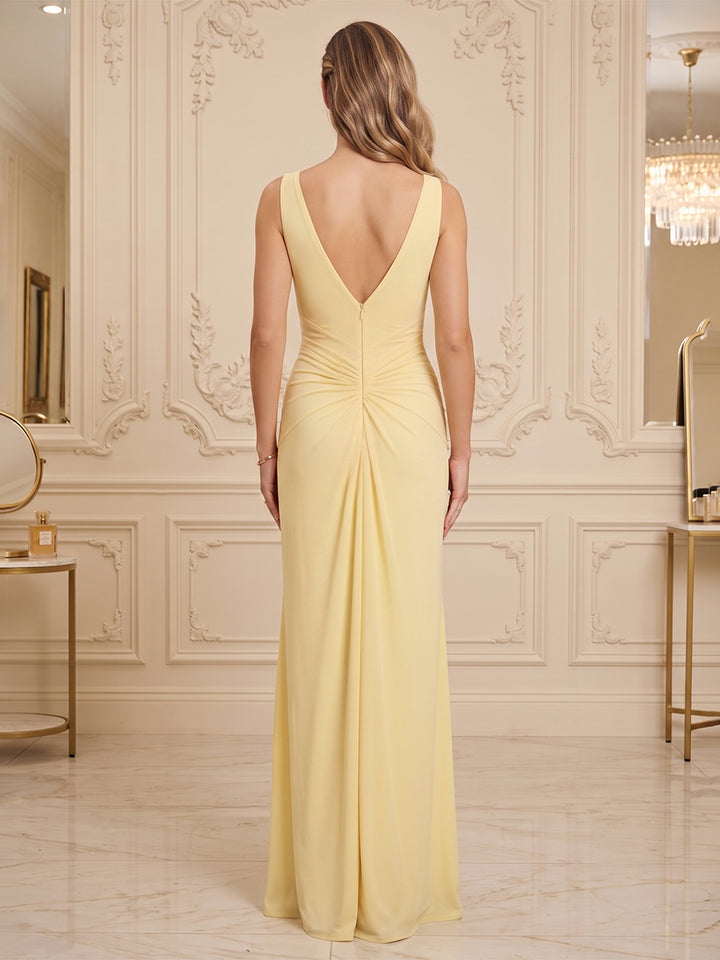 Chiffon A Line V Neck Ruched  Formal Dresses