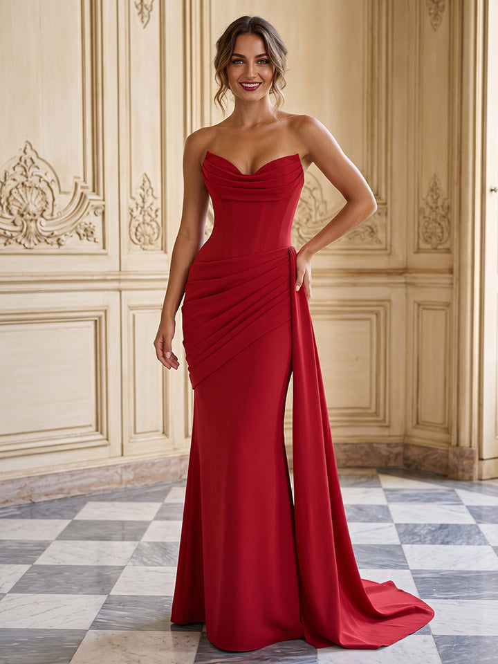 Satin A Line Strapless Corset Waist  Formal Dresses