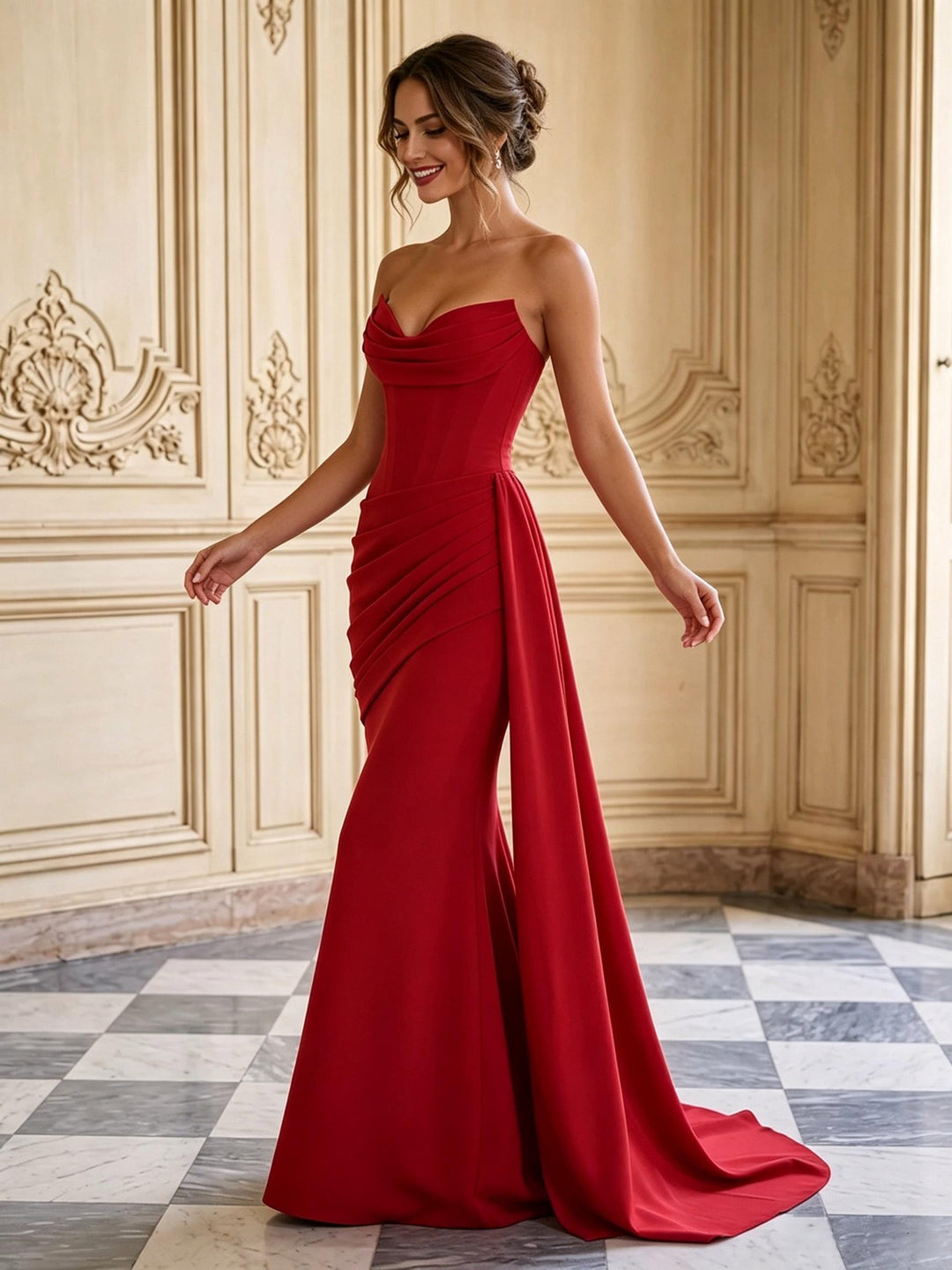 Satin A Line Strapless Corset Waist  Formal Dresses