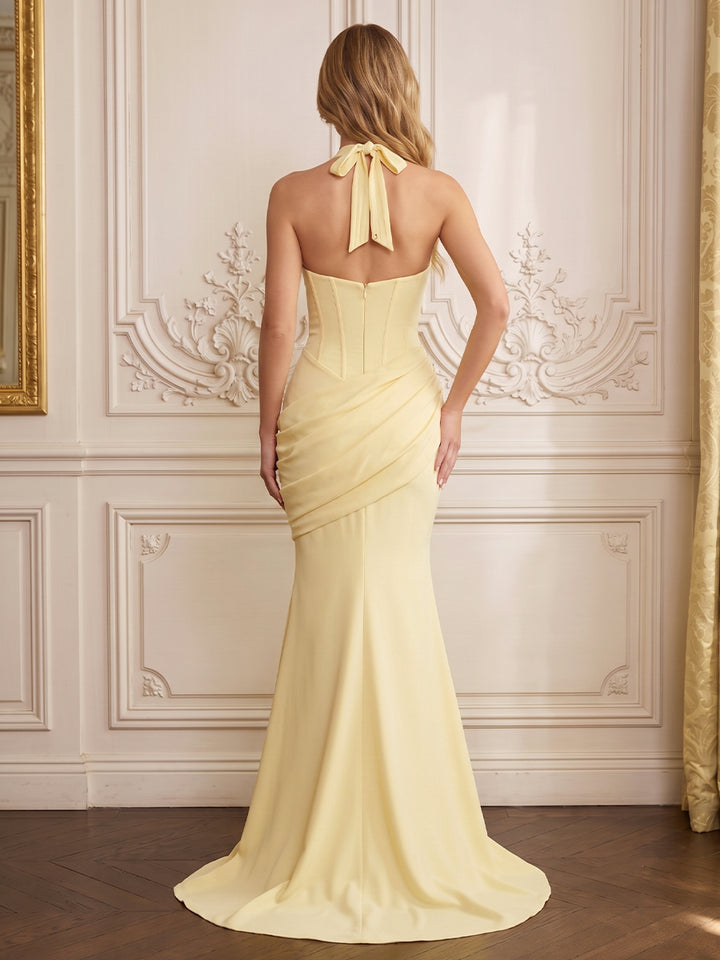 Satin Mermaid V Neck Corset Waist  Formal Dresses