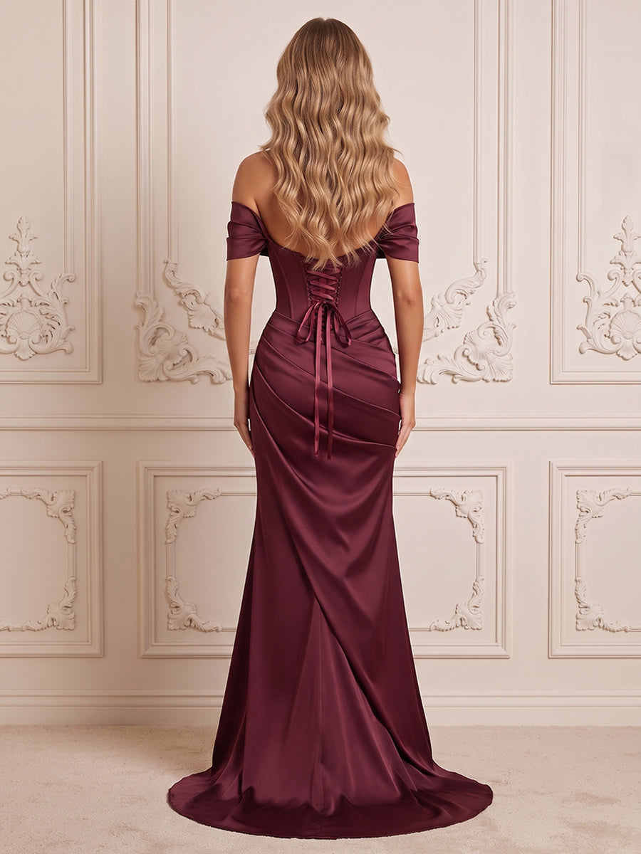 Satin A Line Off the Shoulder Corset Waist  Formal Dresses