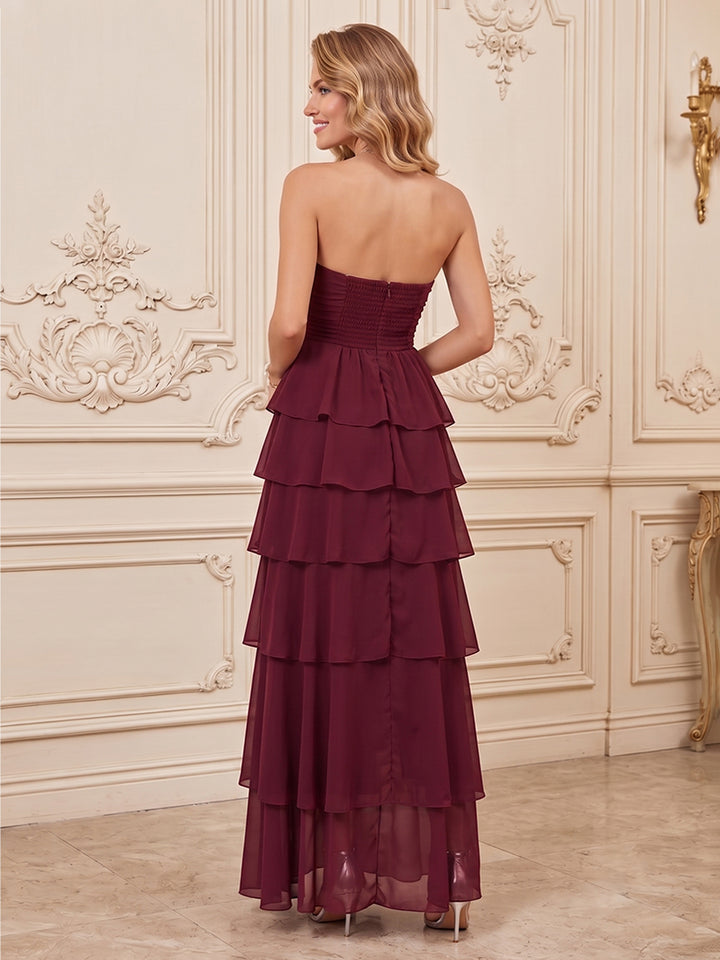 Chiffon A Line Strapless Tiered  Formal Dresses