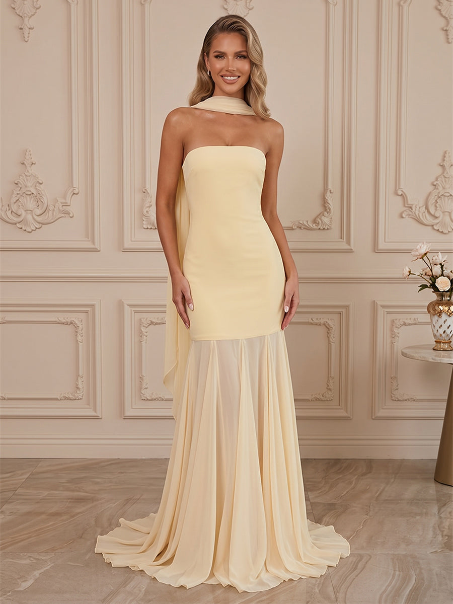 Chiffon A Line Strapless Scarf  Formal Dresses