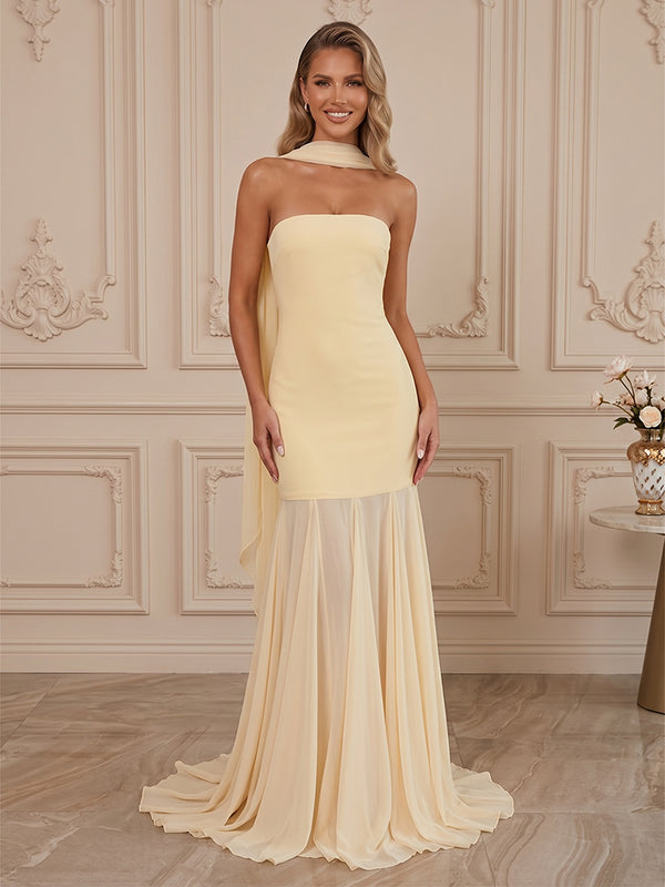 Chiffon A Line Strapless Scarf  Formal Dresses