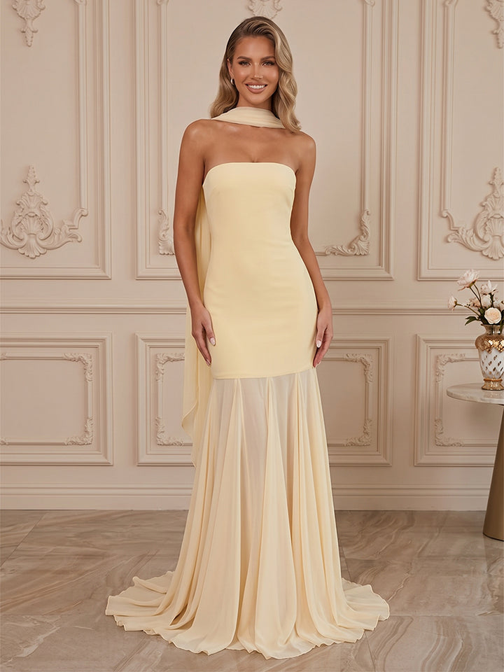 Chiffon A Line Strapless Scarf  Formal Dresses