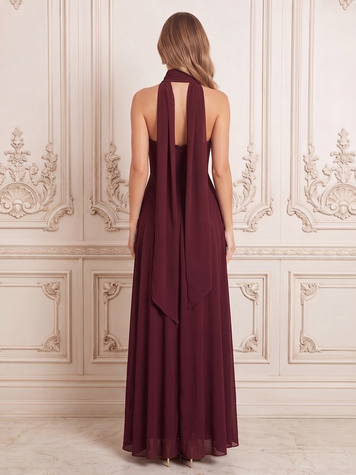 Chiffon A Line Off the Shoulder Sheath Side Slit Formal Dresses
