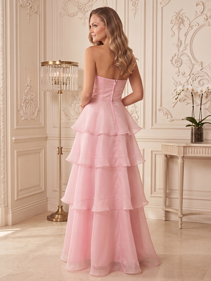 Tulle A Line Strapless Tiered  Formal Dresses