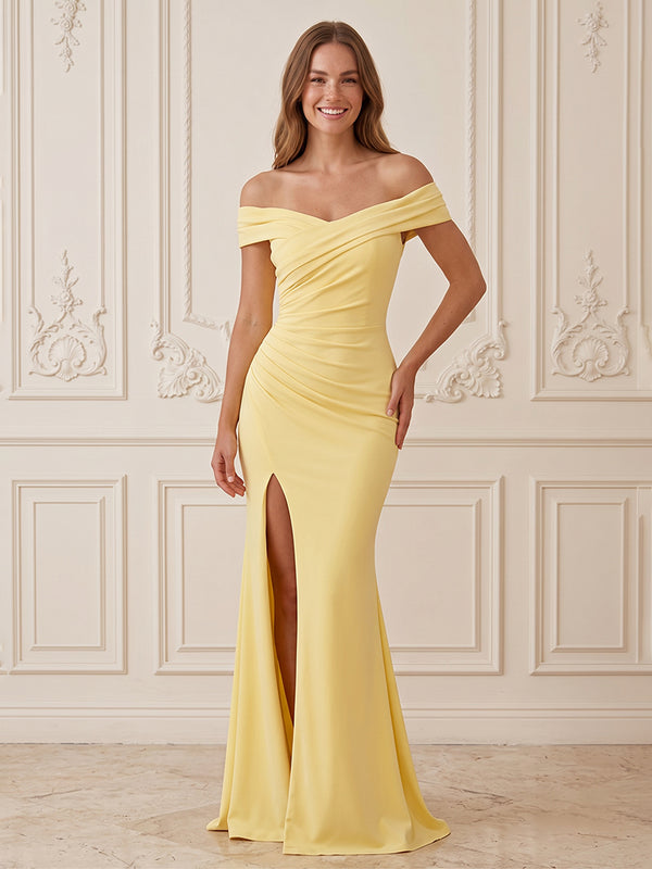 Satin Mermaid Off the Shoulder Simple  Formal Dresses