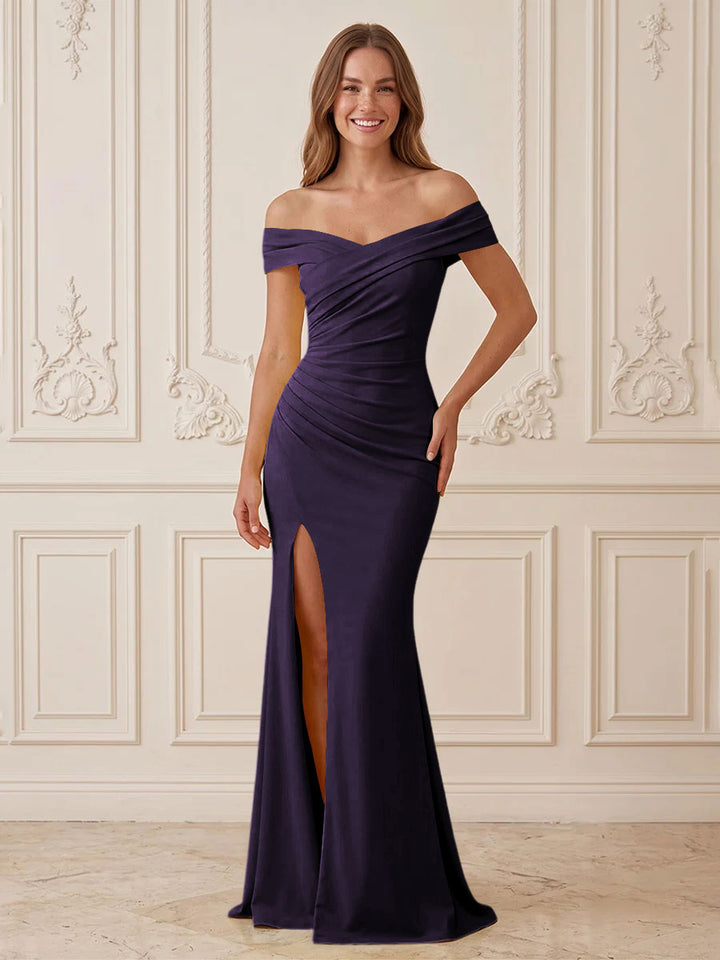 Satin Mermaid Off the Shoulder Simple  Formal Dresses