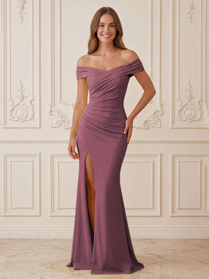 Satin Mermaid Off the Shoulder Simple  Formal Dresses